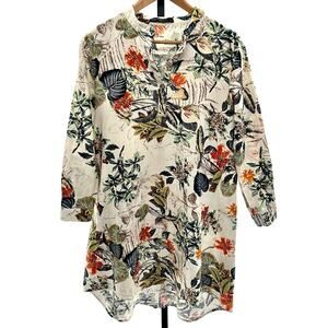 Zanzea Collection Tropical Print Long Sleeve 100% Cotton Shirt Dress Sz XXL